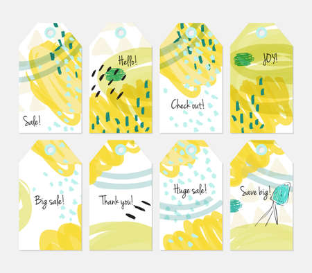 Floral seasonal with sketched berry white yellow tag set.Creative universal gift tags.Hand drawn textures.Ethic tribal design.Ready to print sale labels Isolated on layer.のイラスト素材