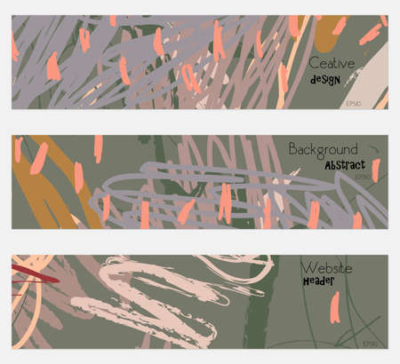 Scribbles marks doodles pink green banner set.Hand drawn textures creative abstract design. Website header social media advertisement sale brochure templates. Isolated on layerのイラスト素材