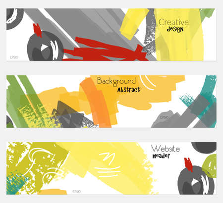 Abstract berries with rough yellow gray banner set.Hand drawn textures creative abstract design. Website header social media advertisement sale brochure templates. Isolated on layerのイラスト素材