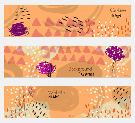 Roughly drawn dandelion flower orange banner set.Hand drawn textures creative abstract design....