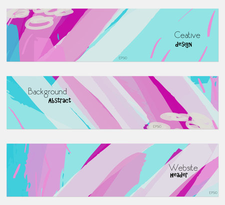 Marker strokes and doodles blue purple banner set.Hand drawn textures creative abstract design. Website header social media advertisement sale brochure templates. Isolated on layerのイラスト素材
