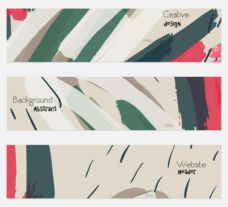 Marker strokes and doodles cream banner set.Hand drawn textures creative abstract design. Website header social media advertisement sale brochure templates. Isolated on layerのイラスト素材