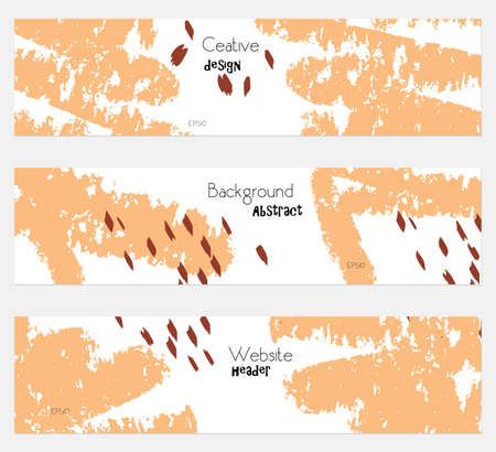 Rough crayon texture white orange banner set.Hand drawn textures creative abstract design. Website header social media advertisement sale brochure templates. Isolated on layerのイラスト素材