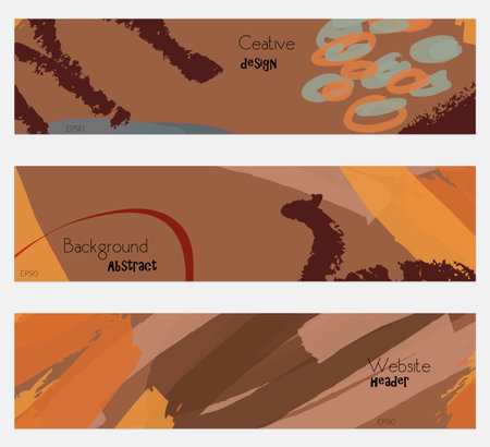 Marker strokes and doodles yellow brown banner set.Hand drawn textures creative abstract design. Website header social media advertisement sale brochure templates. Isolated on layerのイラスト素材