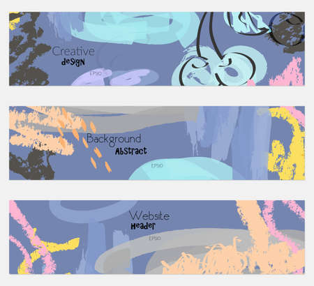 Cherries marker crayon texture blue banner set.Hand drawn textures creative abstract design. Website header social media advertisement sale brochure templates. Isolated on layerのイラスト素材