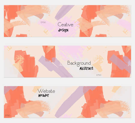 Grudge textured strokes cream orange banner set.Hand drawn textures creative abstract design. Website header social media advertisement sale brochure templates. Isolated on layerのイラスト素材
