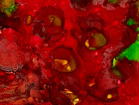 Bright red textured spots.Colorful background hand drawn with bright inks and watercolor paints. Color splashes and splatters create uneven artistic modern design.の写真素材