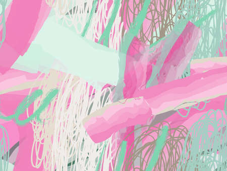 Watercolor brush strokes with scribbles doodles.Abstract seamless pattern. Universal bright background for greeting cards, invitations. Had drawn ink and marker watercolor texture.のイラスト素材