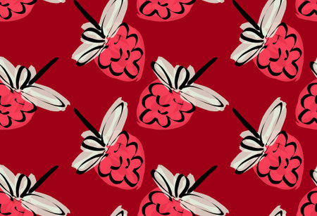 Roughly drawn raspberries.Abstract seamless pattern. Universal bright background for greeting cards,...