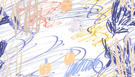 Berries on roughly scribbled textured background.Abstract seamless pattern. Universal bright background for greeting cards, invitations. Had drawn ink and marker watercolor texture.のイラスト素材