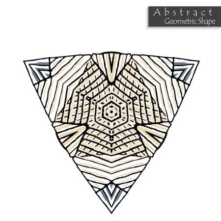 Triangular sign.Abstract geometric shape roughly hand drawn. Striped symmetrical geometrical symbol. Vector icon isolated on white. Tribal ethnic pattern design element.のイラスト素材