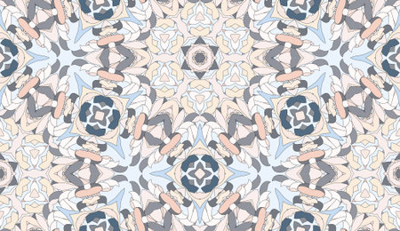 Vector seamless pattern with mandala shape. Vintage colored floral decorative repainting background...