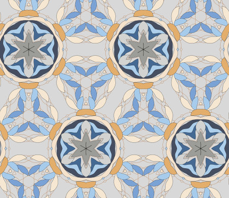 Vector seamless pattern with mandala shape. Vintage colored floral decorative repainting background...