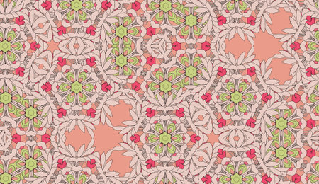 Vector seamless pattern with mandala shape. Vintage colored floral decorative repainting background...