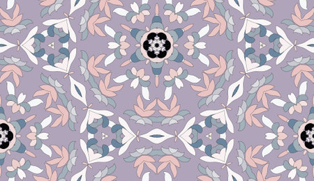 Vector seamless pattern with mandala shape. Vintage colored floral decorative repainting background...