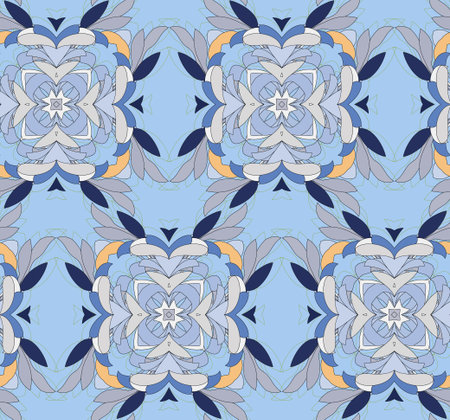 Vector seamless pattern with mandala shape. Vintage colored floral decorative repainting background...