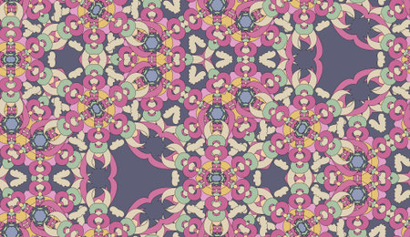 Vector seamless pattern with mandala shape. Vintage colored floral decorative repainting background...