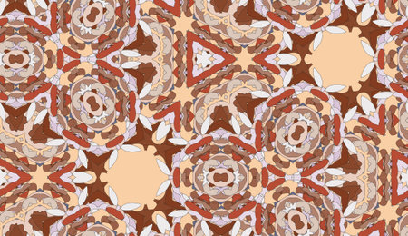 Vector seamless pattern with mandala shape. Vintage colored floral decorative repainting background...