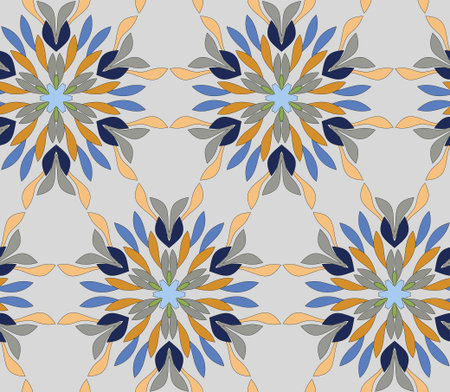 Vector seamless pattern with mandala shape. Vintage colored floral decorative repainting background...