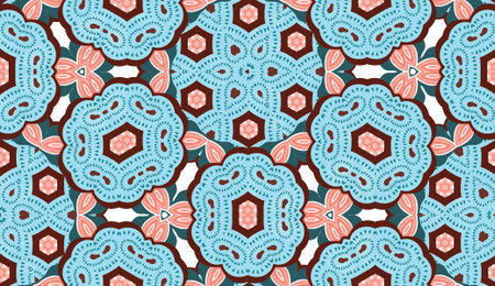 Vector seamless pattern with mandala shape. Vintage colored floral decorative repainting background...