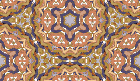 Vector seamless pattern with mandala shape. Vintage colored floral decorative repainting background...