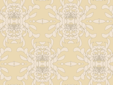 Vector seamless pattern with mandala shape. Vintage colored floral decorative repainting background with boho chic style and ethnic motifs. Abstract geometric flower with round symmetry.のイラスト素材