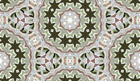 Vector seamless pattern with mandala shape. Vintage colored floral decorative repainting background...