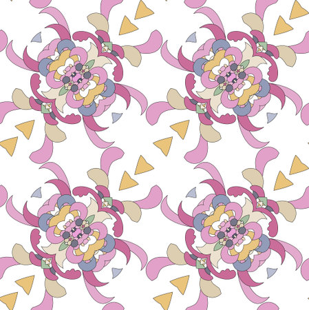Vector seamless pattern with mandala shape. Vintage colored floral decorative repainting background...