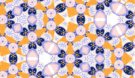 Vector seamless pattern with mandala shape. Vintage colored floral decorative repainting background...