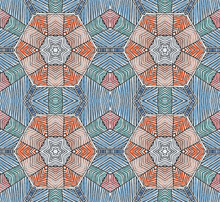 Seamless striped vector pattern. Vintage colored decorative repainting background with tribal and...
