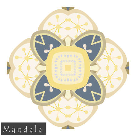 Oriental round floral symmetrical geometrical symbol isolated on white.のイラスト素材