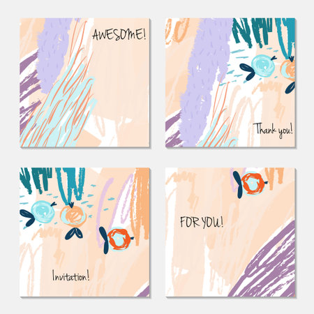 Hand drawn creative invitation greeting cards. Invitation party card template.のイラスト素材