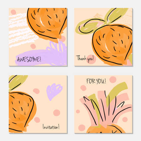 Hand drawn creative invitation greeting cards. Invitation party card template.のイラスト素材