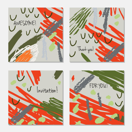 Hand drawn creative invitation greeting cards. Invitation party card template. Abstract creative...