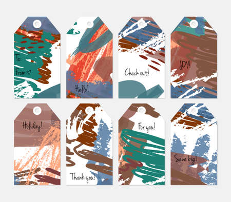 Hand drawn creative tags. Universal shopping, sales, advertising, price tags and product label templates isolated.のイラスト素材