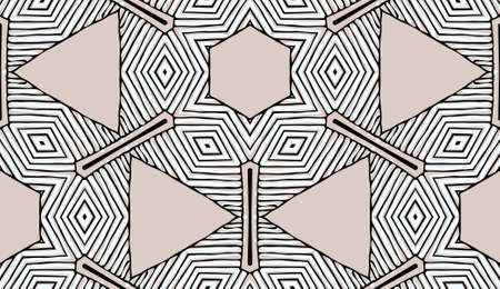 Seamless striped vector pattern. Colored decorative painting background with tribal and ethnic motifs. Abstract geometric roughly hatched shapes. Circular design.のイラスト素材