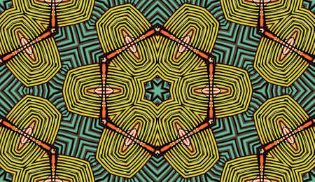 Seamless striped vector pattern. Colored decorative painting background with tribal and ethnic motifs. Abstract geometric roughly hatched shapes. Circular design.のイラスト素材