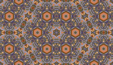 Seamless circular vector pattern. Colored decorative repainting background with tribal and ethnic...