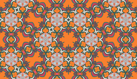 Seamless circular vector pattern. Colored decorative repainting background with tribal and ethnic...