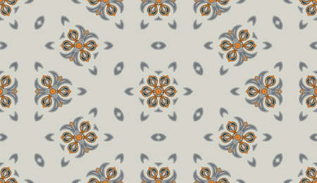 Seamless circular vector pattern. Colored decorative repainting background with tribal and ethnic motifs. Abstract floral geometric lace. Symmetrical flower ornament.のイラスト素材