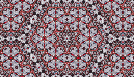 Seamless circular vector pattern. Colored decorative repainting background with tribal and ethnic motifs. Abstract floral geometric lace. Symmetrical flower ornament.のイラスト素材