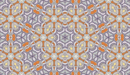 Seamless circular vector pattern. Colored decorative repainting background with tribal and ethnic motifs. Abstract floral geometric lace. Symmetrical flower ornament.のイラスト素材