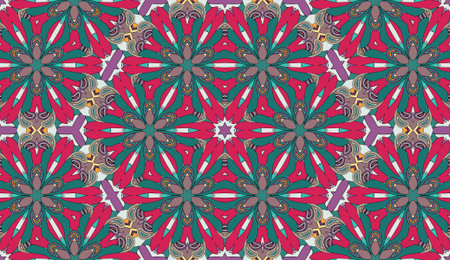 Seamless circular vector pattern. Colored decorative repainting background with tribal and ethnic...