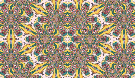 Seamless circular vector pattern. Colored decorative repainting background with tribal and ethnic...