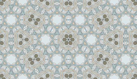 Seamless circular vector pattern. Colored decorative repainting background with tribal and ethnic motifs. Abstract floral geometric lace. Symmetrical flower ornament.のイラスト素材