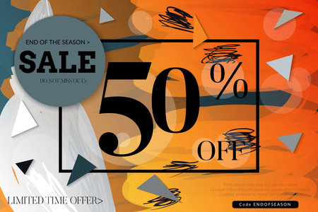 Sale advertisement banner with cut out of paper circle ,triangles with realistic shadow. Sale trendy...
