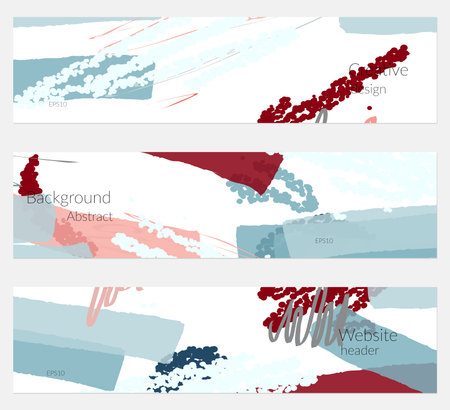 Hand drawn creative universal banner set. Abstract scribbles doodles bright colors. Website header social media advertisement sale brochure templates. Isolated vector banner templates.のイラスト素材