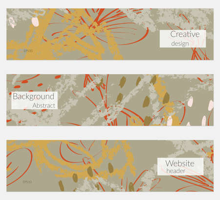 Hand drawn creative universal banner set. Abstract scribbles doodles bright colors. Website header social media advertisement sale brochure templates. Isolated vector banner templates.のイラスト素材