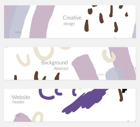 Hand drawn creative universal banner set. Abstract scribbles doodles bright colors. Website header social media advertisement sale brochure templates. Isolated vector banner templates.のイラスト素材