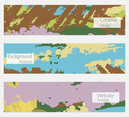 Hand drawn creative universal banner set. Abstract scribbles doodles bright colors. Website header social media advertisement sale brochure templates. Isolated vector banner templates.のイラスト素材